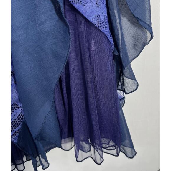 Free People Indigo Blue Chiffon Ruffle Hem Lace Sheer Swing Tank Top Small S - Picture 6 of 9
